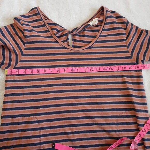 Pact Women's Size XL Harvest Striped Avery Blue Orange Cotton T-Shirt Dress - Picture 12 of 13